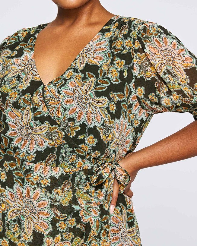 Boho Beauty Wrap Dress, Print / Light Green, alternate image number 4