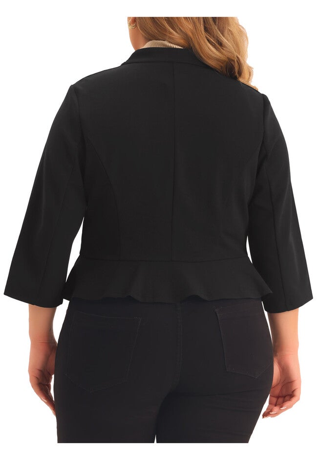 OPEN FRONT 3/4 SLEEVE SUIT BLAZER, Black / Black, alternate image number 2
