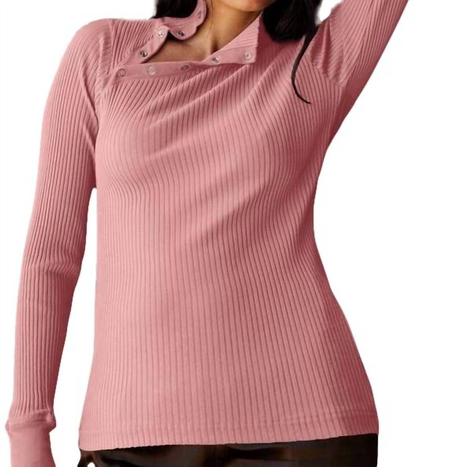 ANDRE LONG SLEEVE SNAP TURTLENECK TOP IN PINK QUARTZ, , alternate image number 7
