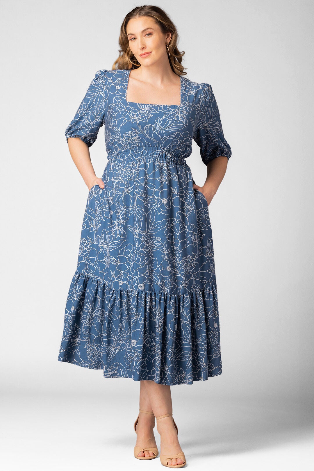 Bailey Square Neck Maxi Dress, Blue Floral Print / Light Blue, hi-res image number 0