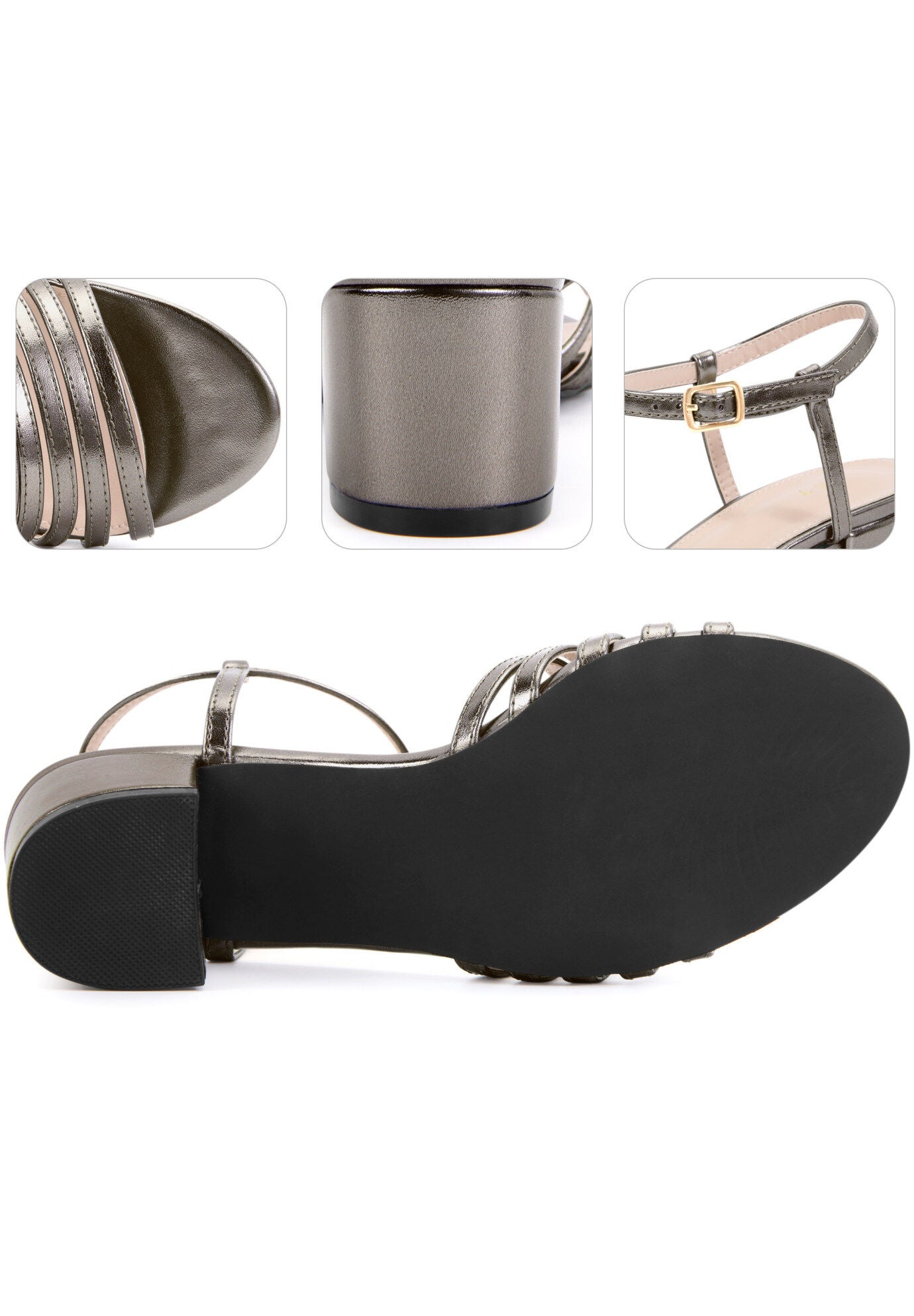 Strappy Open Toe Gladiator Block Heel Metallic Sandal, Gunmetal Metallic / Charcoal Grey, alternate image number 3