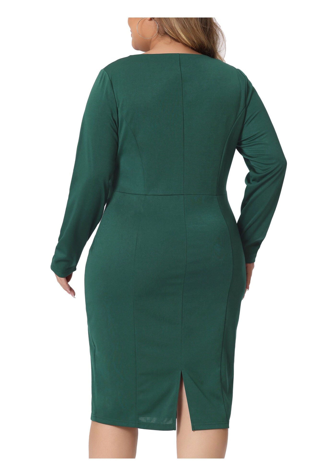 Office Work Long Sleeves Sheath Dress, Dark Green / Hunter Green, alternate image number 3