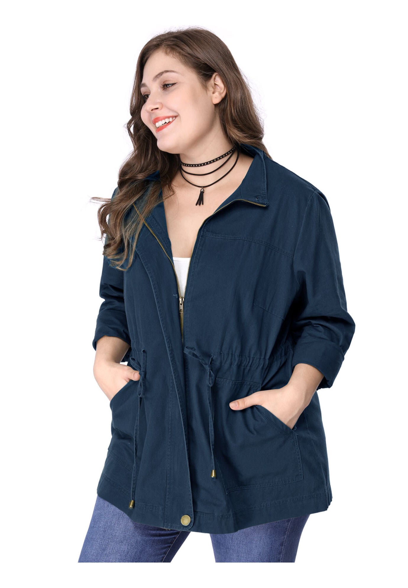 LIGHTWEIGHT ANORAK DRAWSTRING UTILITY JACKET, Dark Blue / Navy, alternate image number 2