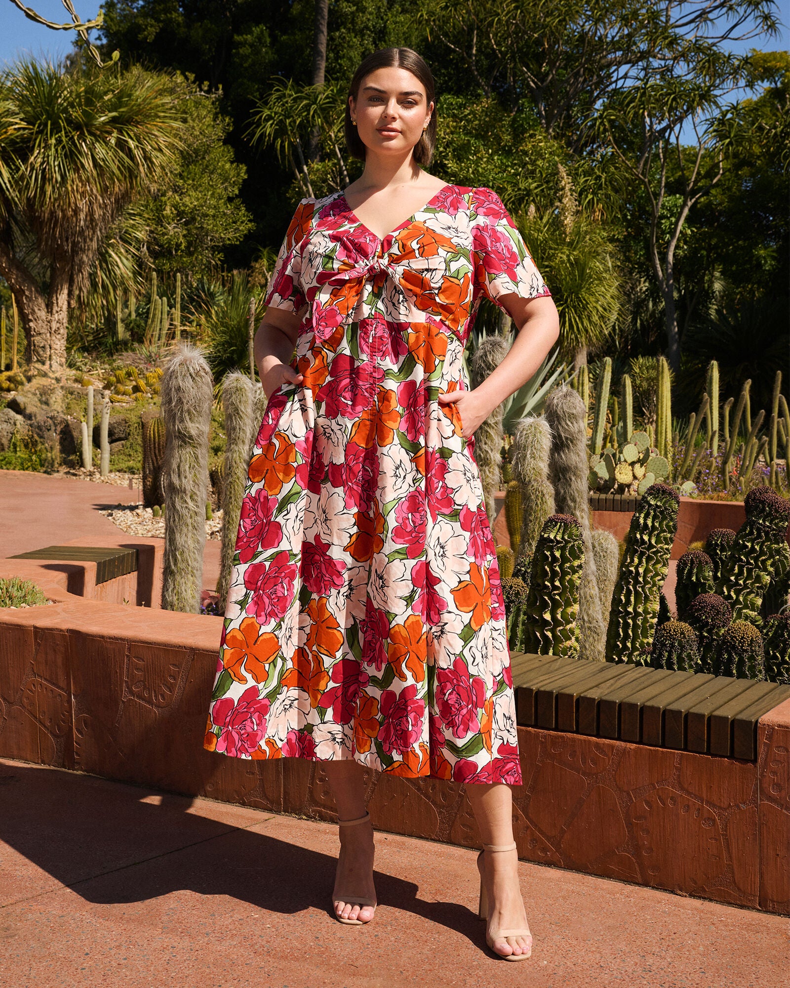 Nadja Midi Dress, Orange Print / Orange, hi-res image number 0