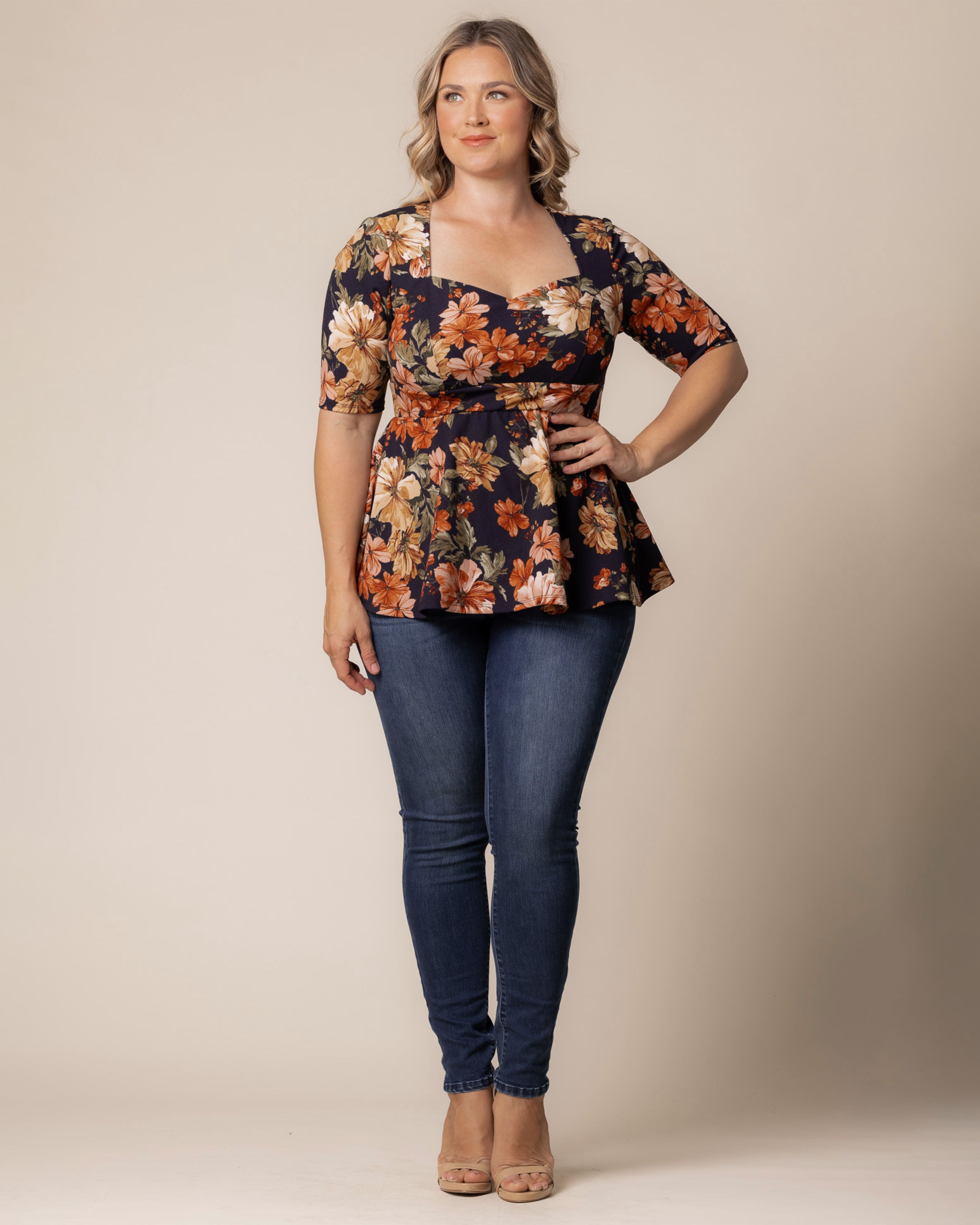 Posh Peplum Top, AUTUMN GARDEN / Orange, alternate image number 4