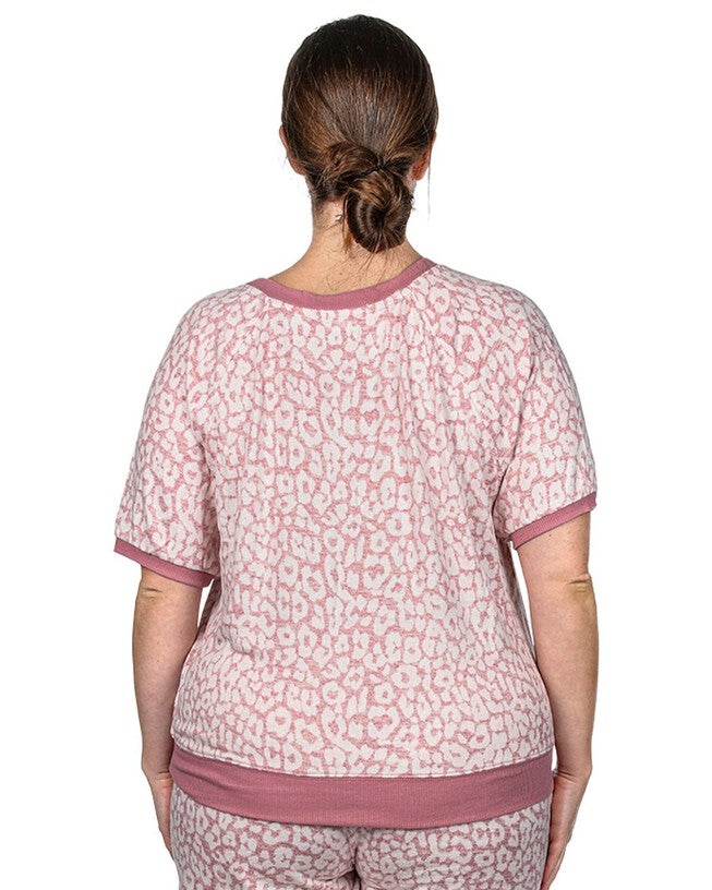 Women's Pink Leopard Print Short Sleeve Sweatshirt, , alternate image number 5
