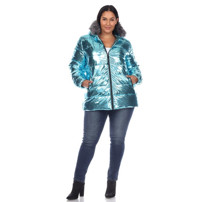 Metallic Puffer Coat with Hoodie, , alternate image number 8
