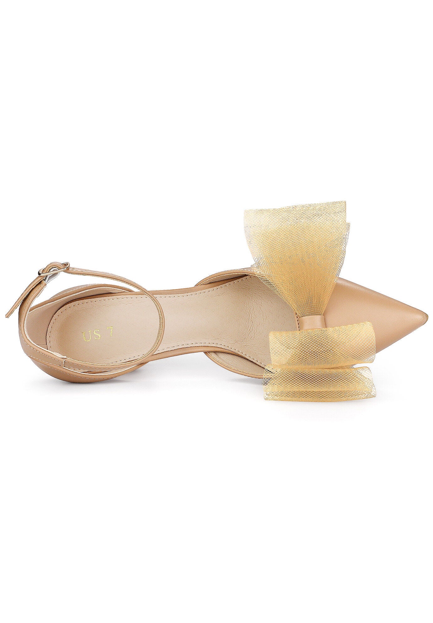 Bow Tie Ankle Strap Stiletto High Heels Wedding Pumps, Nude / Beige, alternate image number 3