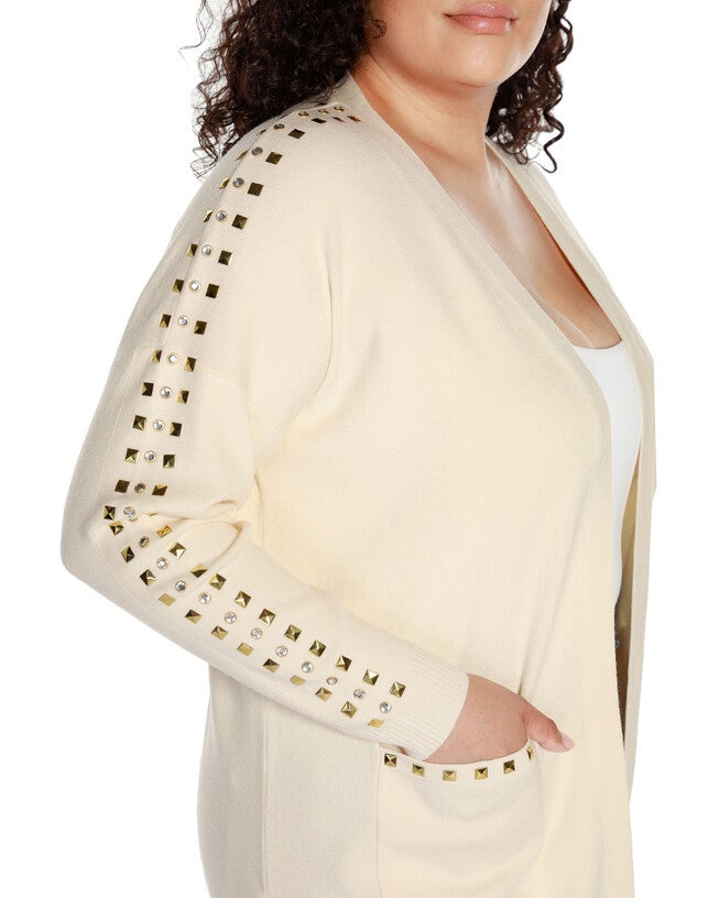 EMBELLISHED OPEN-FRONT CARDIGAN, Ecru / Ivory, alternate image number 3