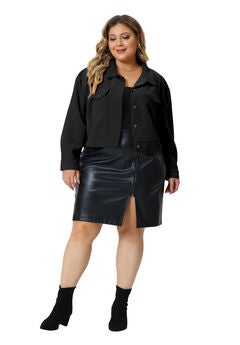 CORDUROY CROPPED BUTTON DOWN LONG SLEEVE SHIRT SHACKET JACKET
