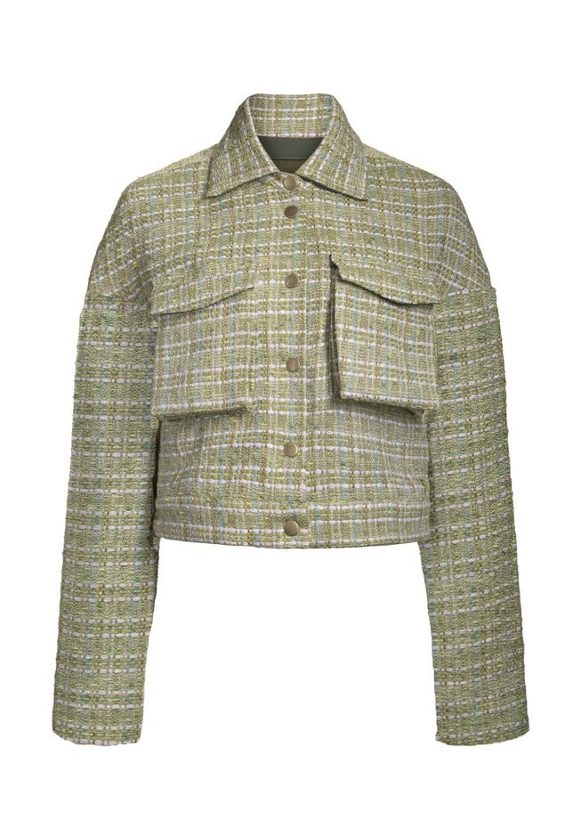 TWEED CROP JACKET, Green / Light Green, alternate image number 1