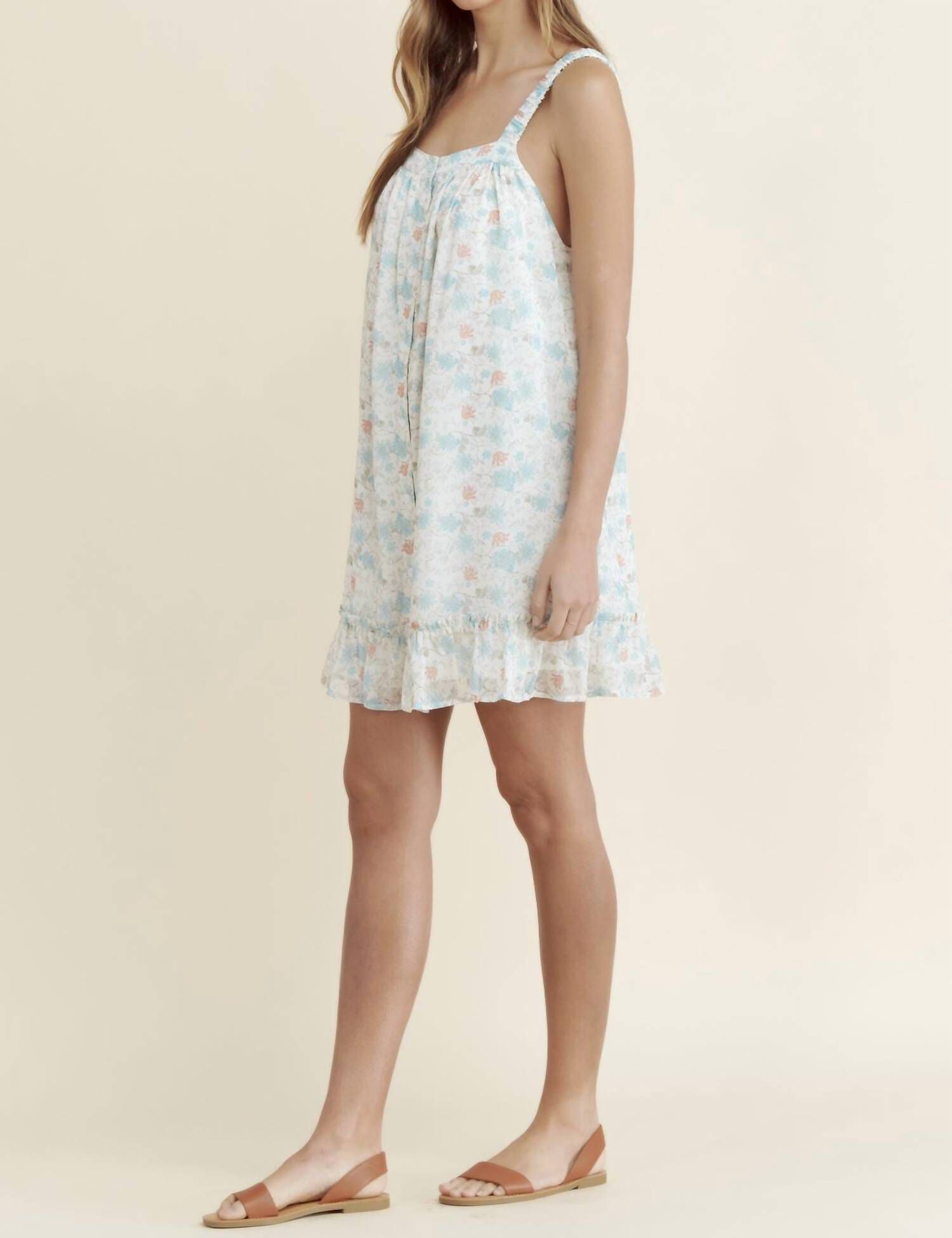 HANOVER SLEEVELESS DRESS IN FLORAL PRINT, Floral Print / White, alternate image number 1