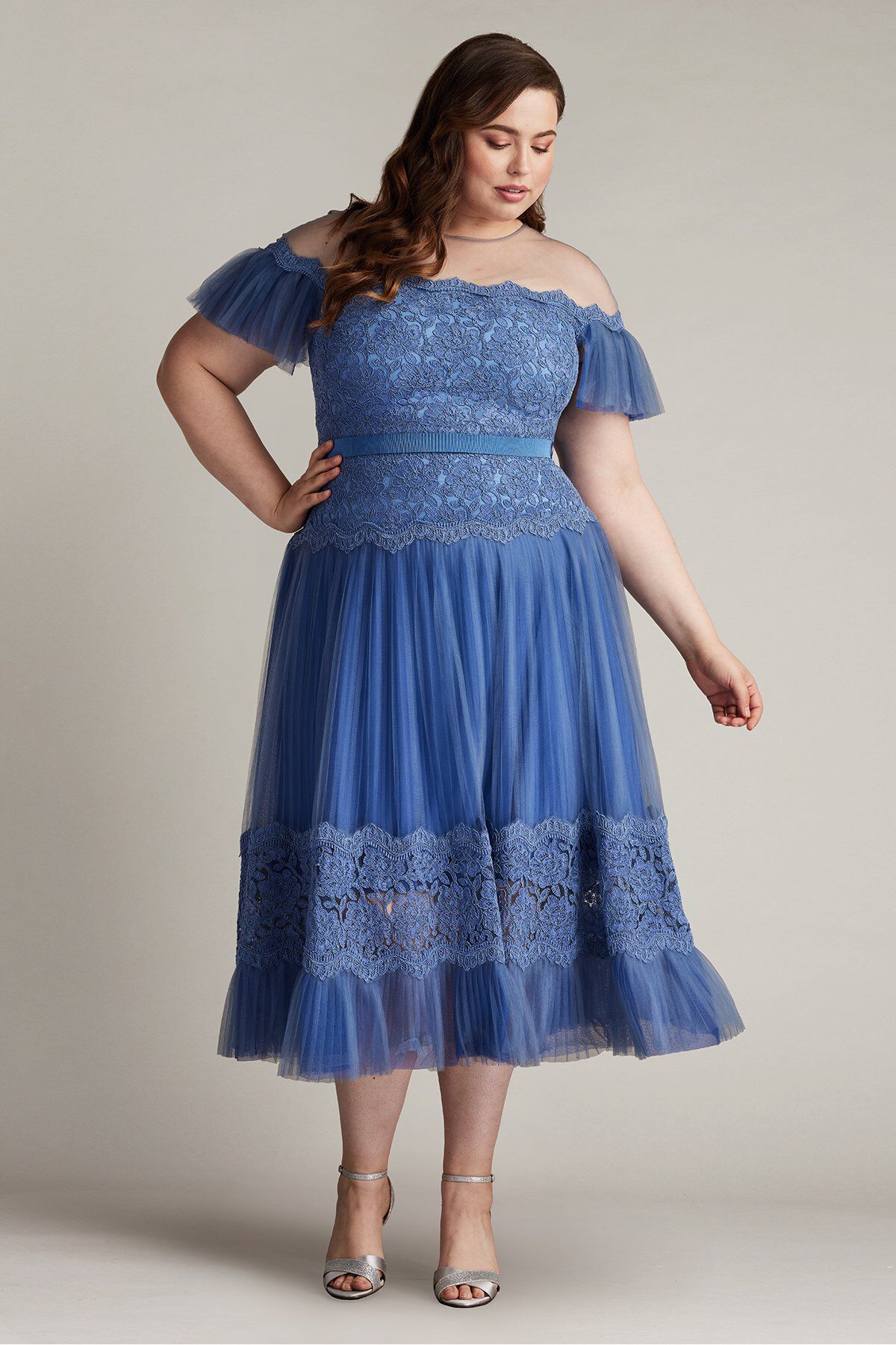 Elise Embroidered Pleated Tulle Midi Dress - PLUS SIZE, BLUE STONE / see-description, alternate image number 2