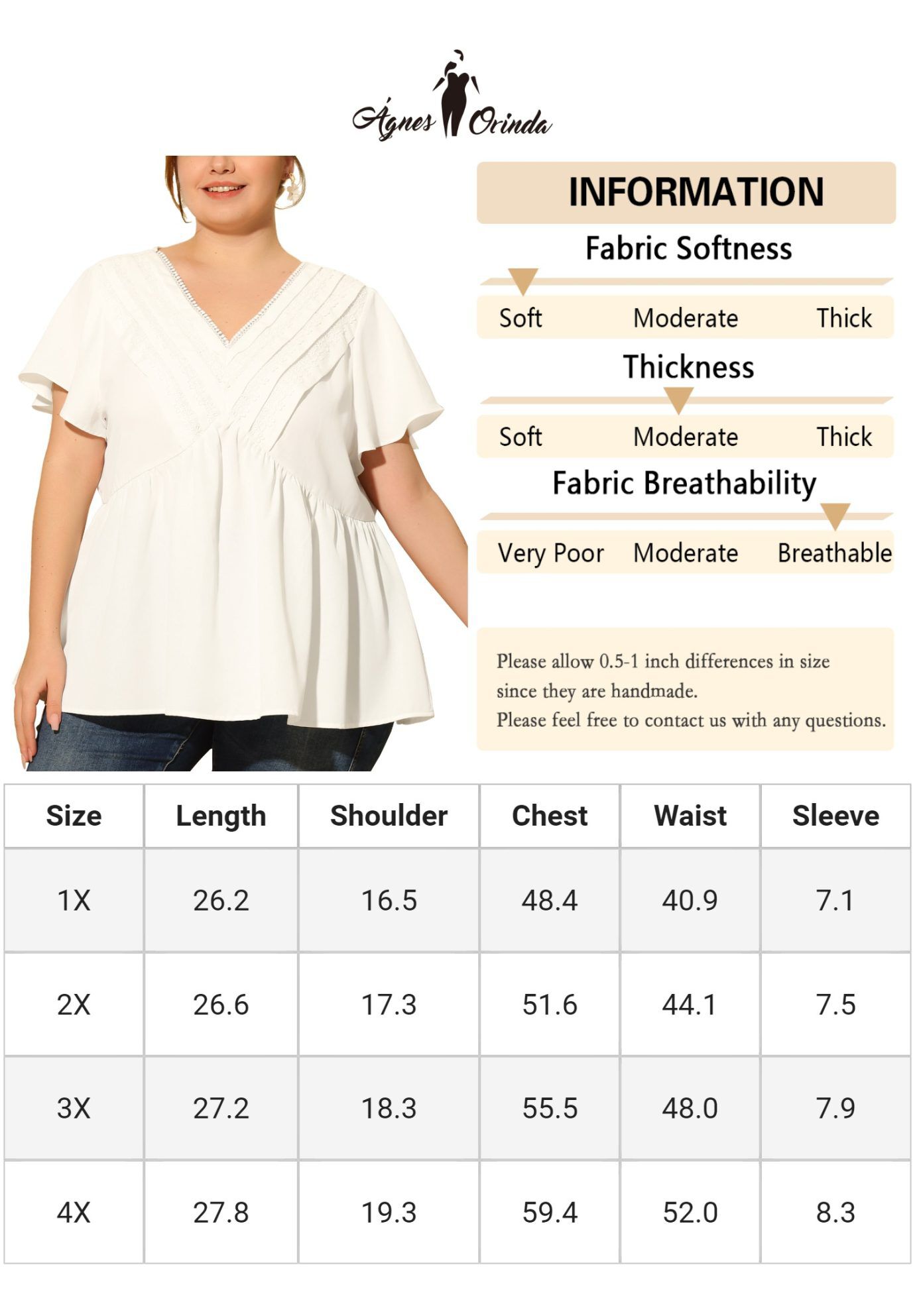 V NECK FLARE SLEEVE RUFFLE PEPLUM WRAP BLOUSE TOP, White / White, alternate image number 4