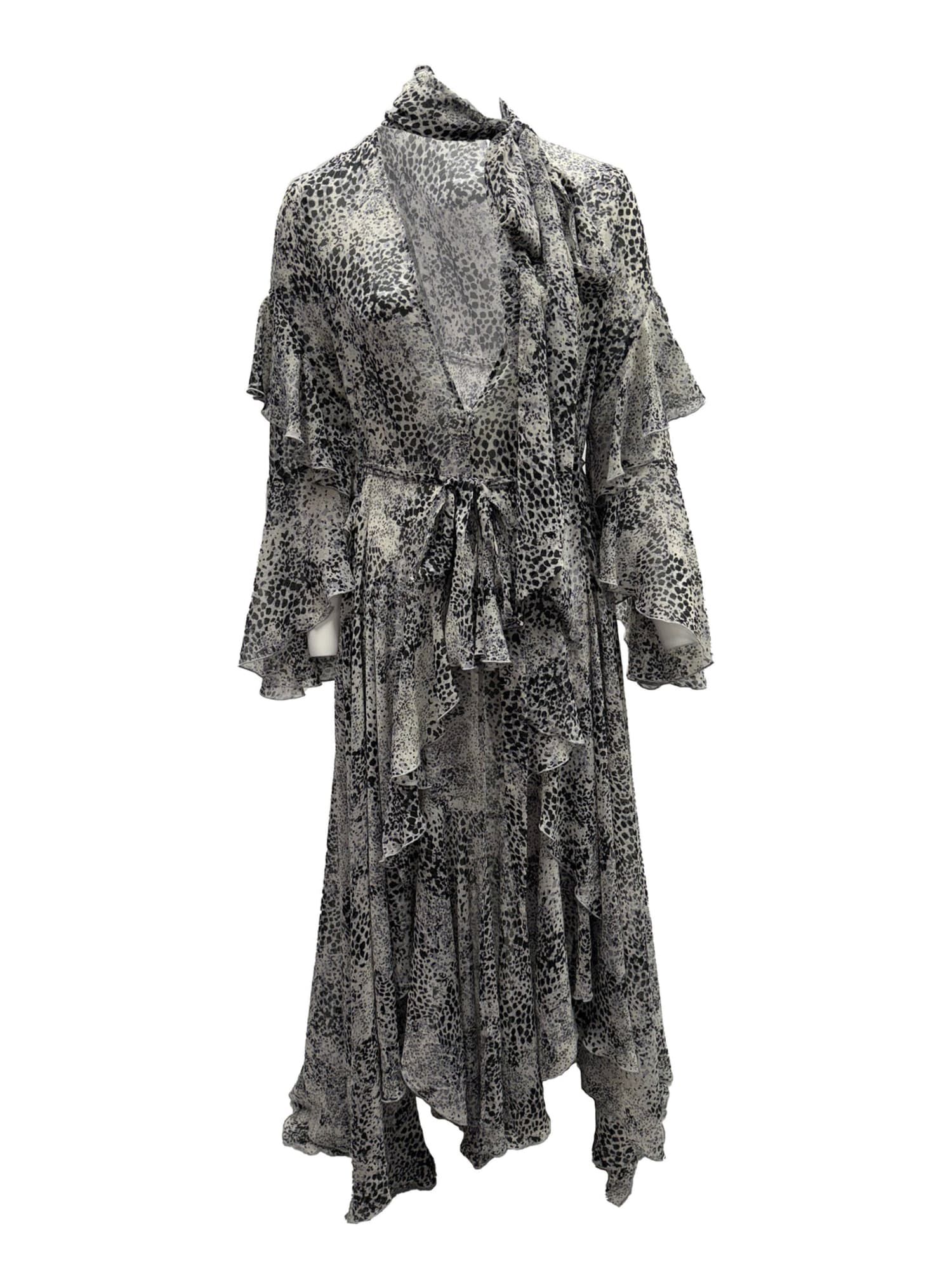 Korinne Deluxe Kaftan With Neck Tie Black & White Cheetah Print, BlackWhite / Black, hi-res image number 0