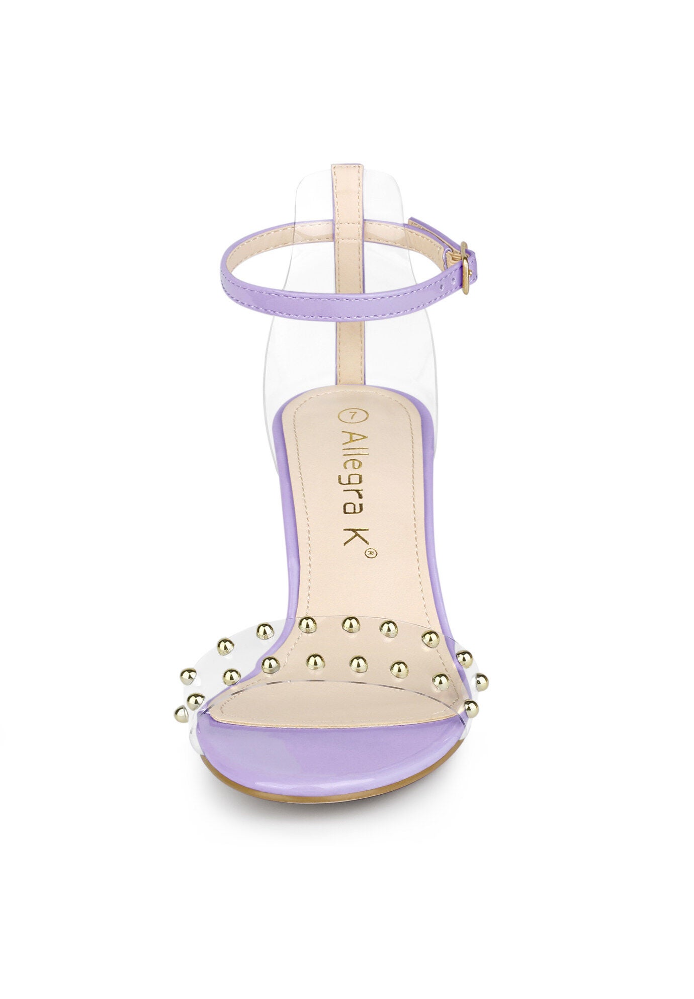 Clear Block Heel Ankle Strap Heeled Sandals, Light Purple / Purple, alternate image number 1