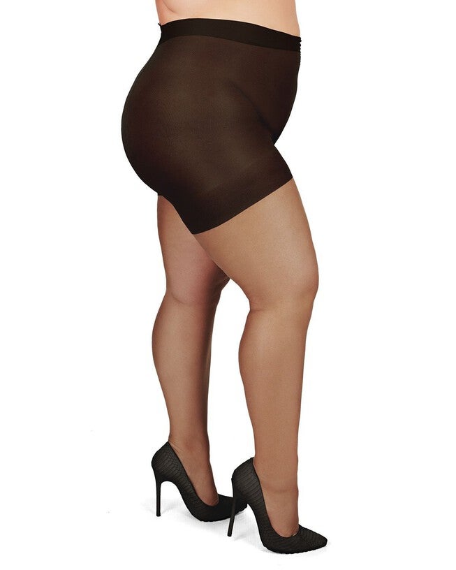 Plus Size Curvy Ultra Sheer Control Top Pantyhose, Jet Black / Black, hi-res image number 0