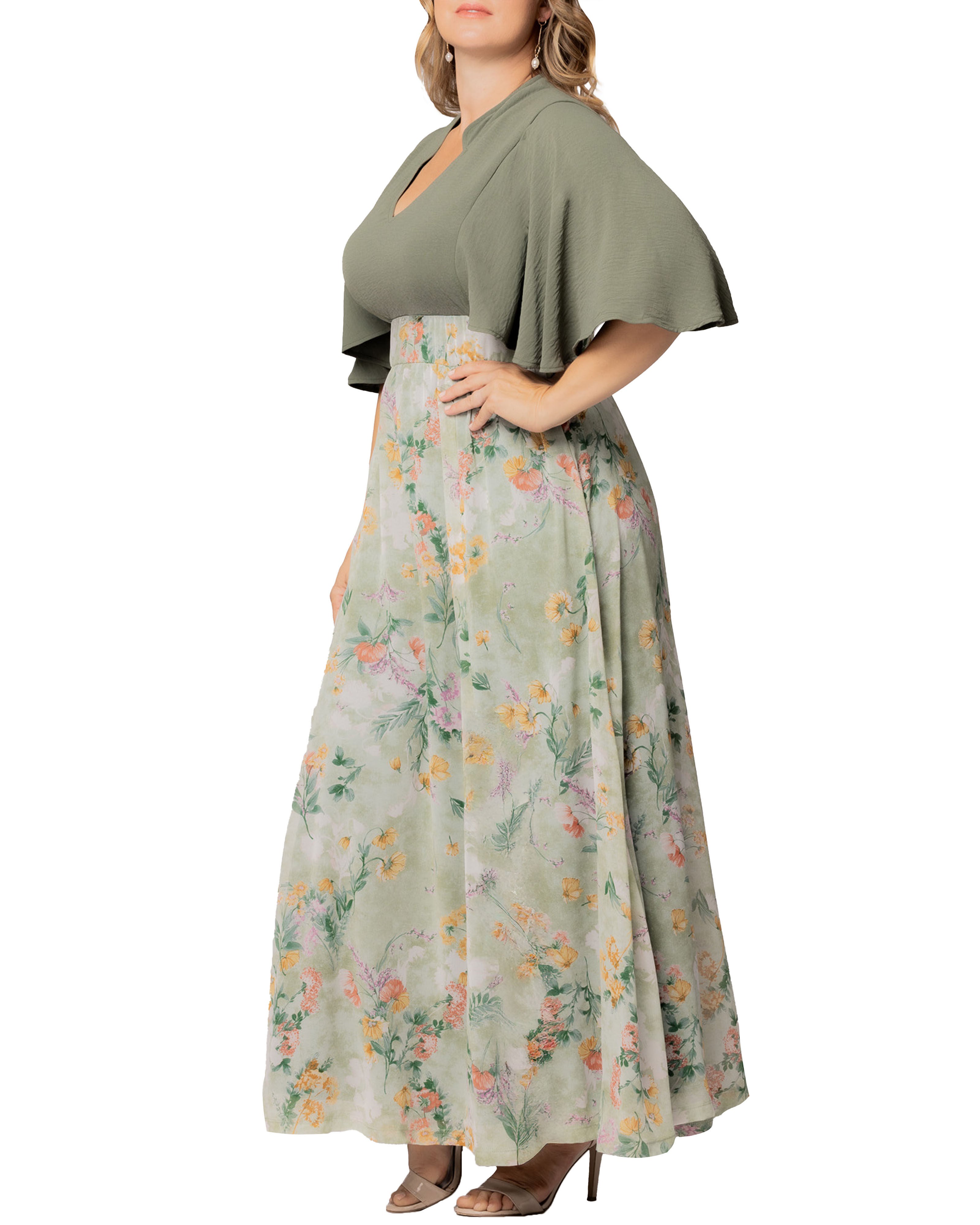 Avisa A-Line Evening Gown, SAGE FLORAL PRINT / Sage Green, alternate image number 3