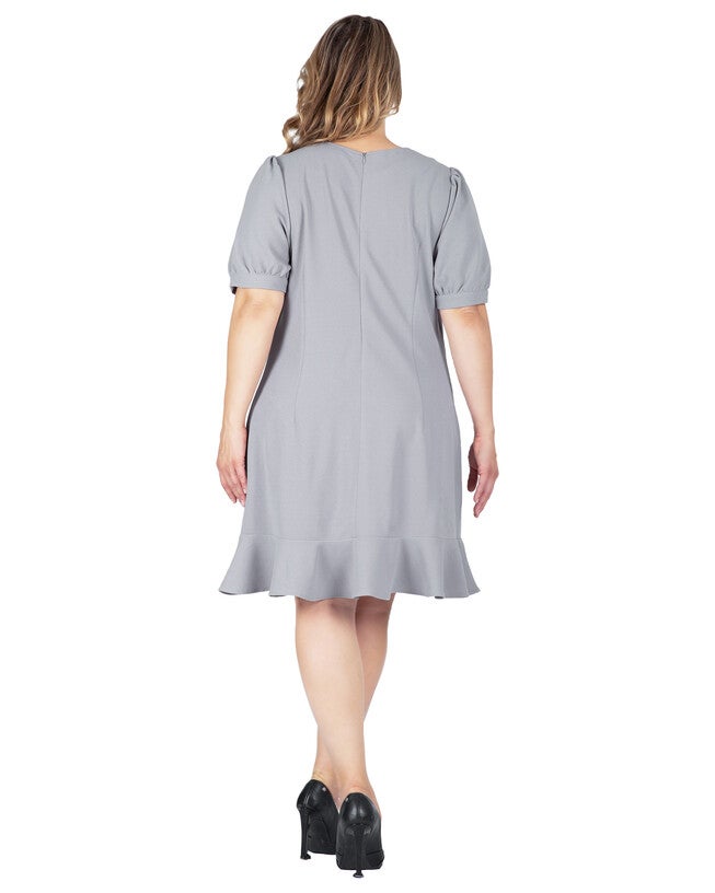 Adeline Women's Plus Size Puff Sleeves Drop Waist Ruffle Hem Mini Dress, , alternate image number null