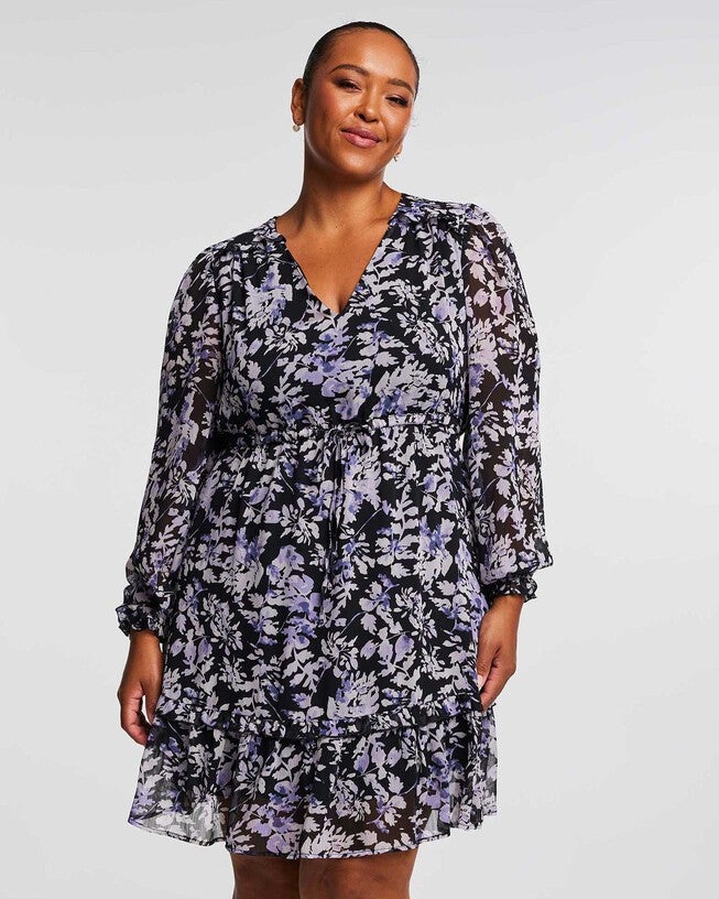 Wild Orchid Long Sleeved Floral Dress, Print / Purple, hi-res image number null