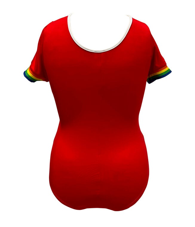 Unique Vintage Red & Rainbow Skate Surplice Bodysuit, Red / Red, alternate image number null