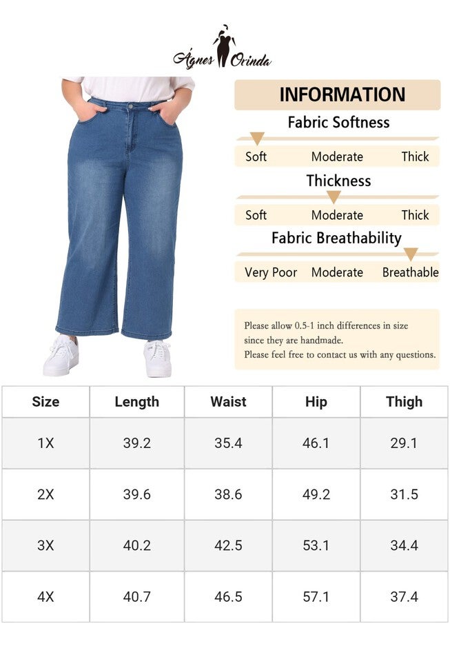 Button Stretchy Washed Wide Leg Jeans Palazzo Pants, Blue / Dusty Blue, alternate image number 3
