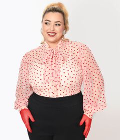 Unique Vintage Pink & Red Hearts Gwen Blouse