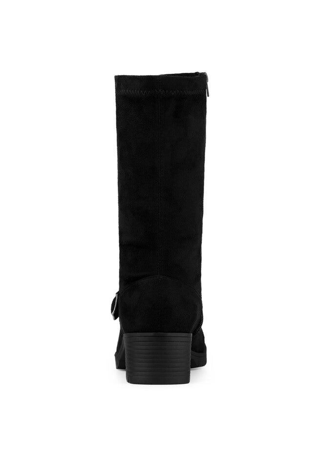 Mid Calf Chunky Heels Patent Leather GO GO Boots, Black / Black, alternate image number 2