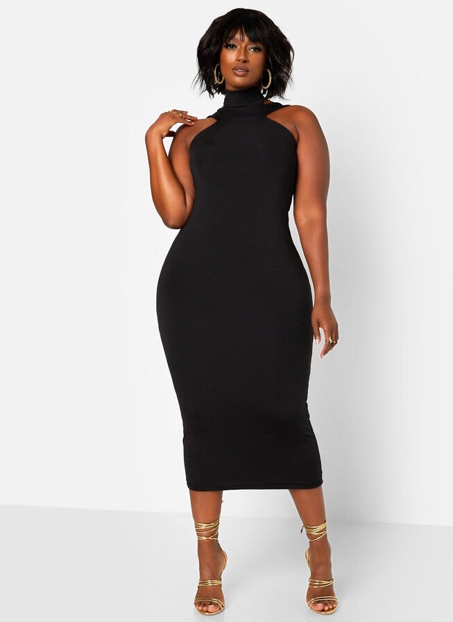 Poise Cotton Midi Bodycon Dress, Black / Black, hi-res image number 0