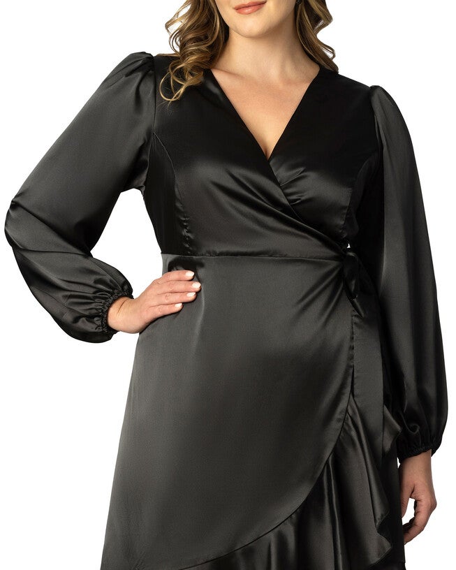 Serena Satin Ruffle Wrap Dress, , alternate image number 5