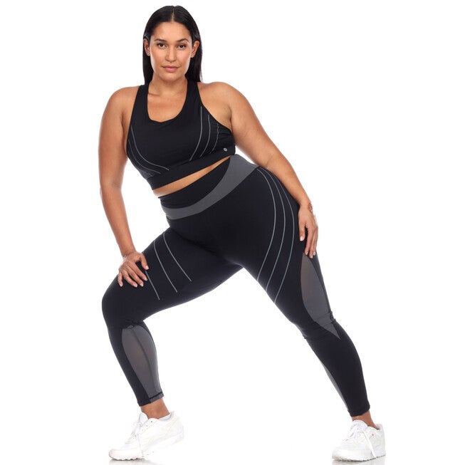 High-Waist Reflective Piping Fitness Leggings, Black / Black, alternate image number null