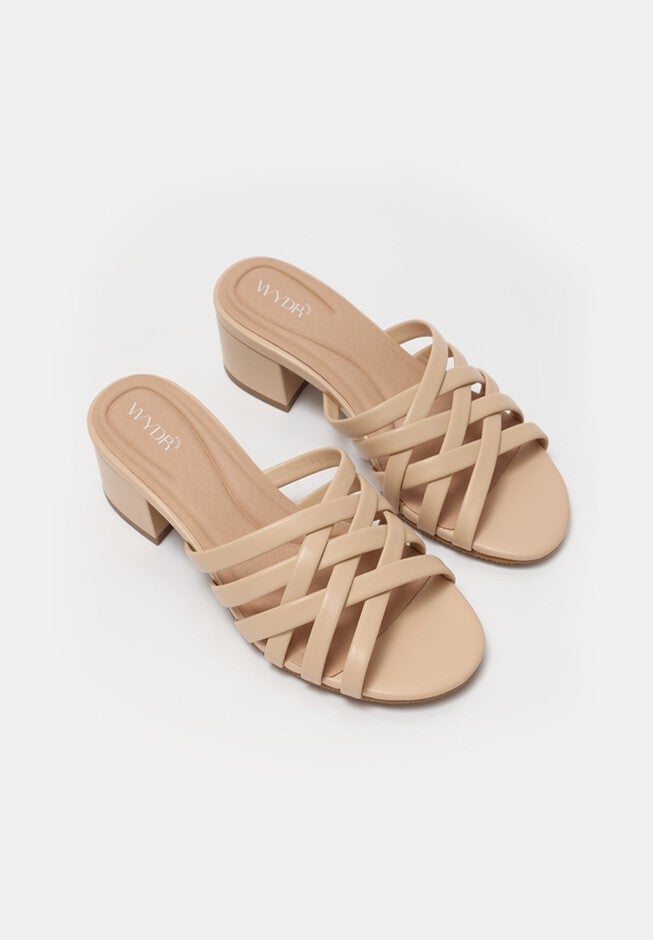 Gigi Block Heel Woven Sandals, Rose Cloud / Forest Green, alternate image number 1