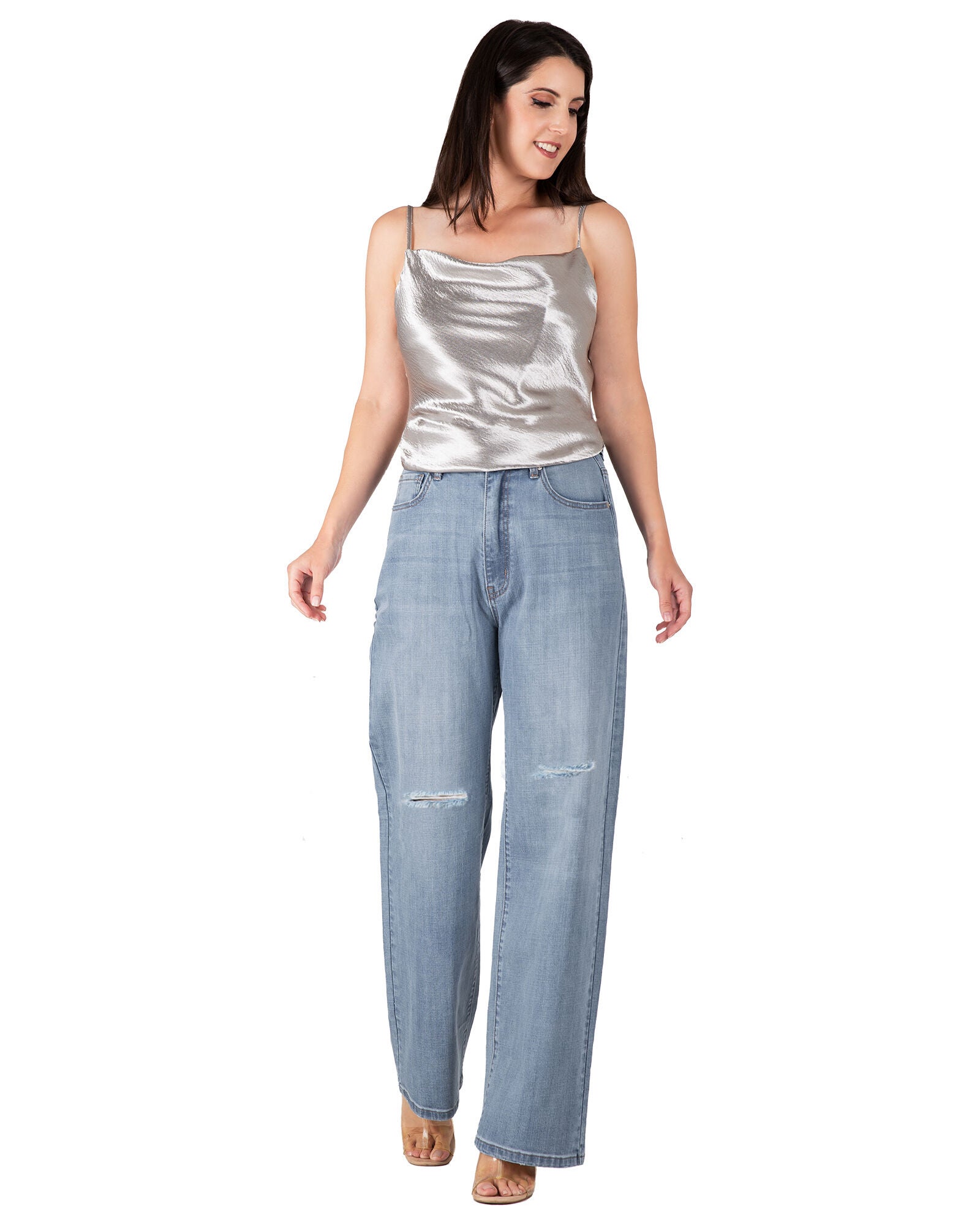 Alora Women&#39;s Subtle Distressed Boyfriend Jeans, Stone Wash Blue / Medium Wash, alternate image number 1