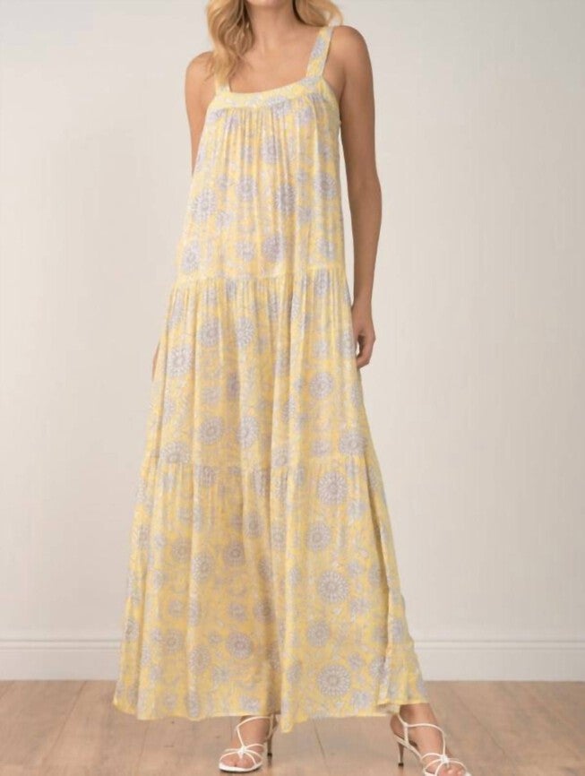 MAXI TANK STRAPS TIERED DRESS IN LIMON BLOOM PRINT, Limon Bloom Print / Yellow, hi-res image number 0