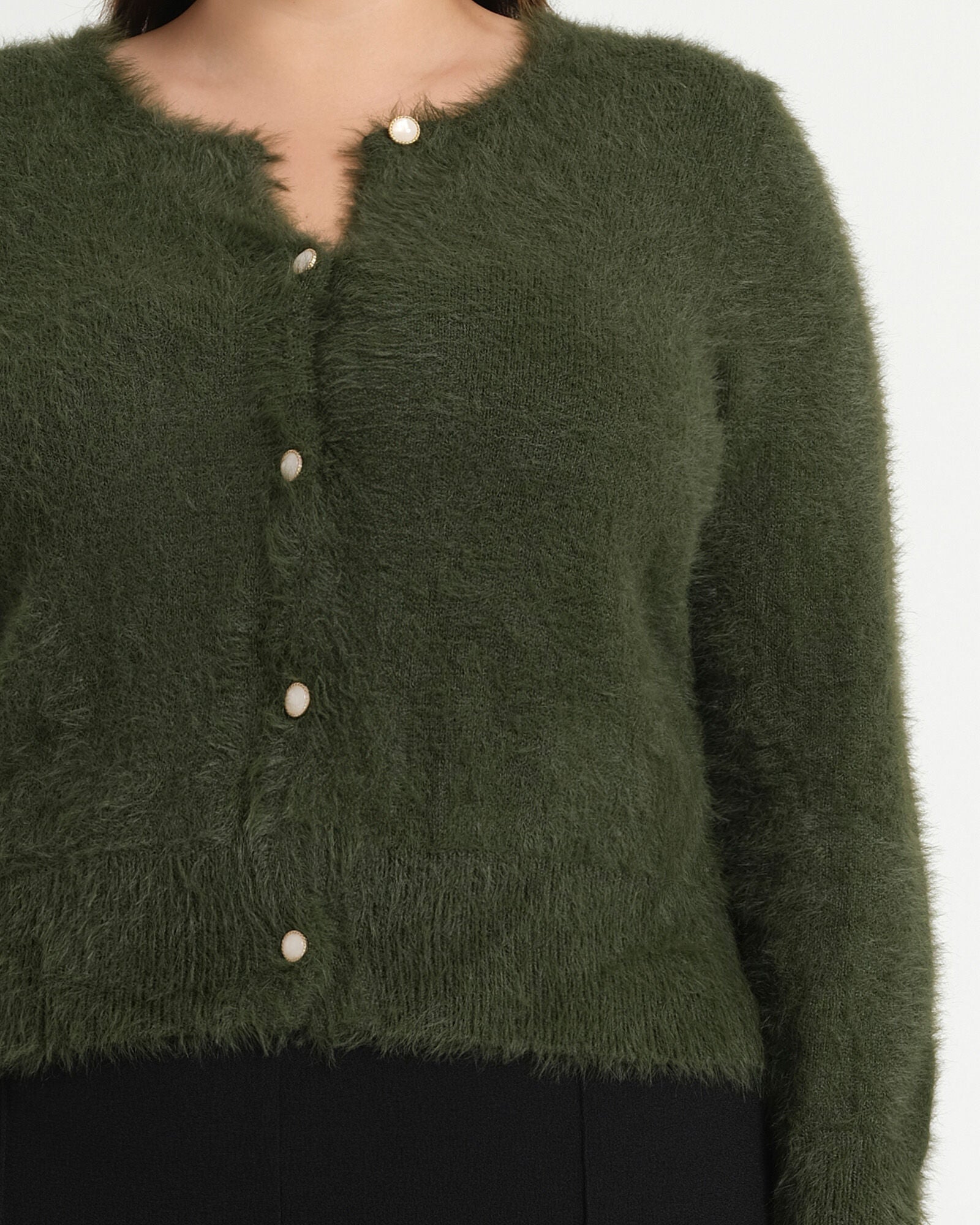 Camille Crew Neck Cardigan, Olive / Olive Green, alternate image number 3