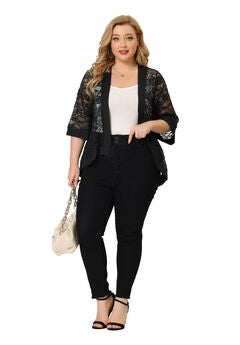 LACE CROCHET CARDIGAN 3/4 SLEEVE SHEER LIGHTWEIGHT COVER UP