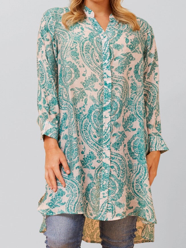 Cezanne Tunic Shirt Dress Semi-Sheer Paisley Print, Green / Light Green, hi-res image number 0