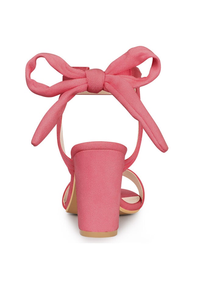 Open Toe Ankle Tie Back Chunky Heel Sandals, Watermelon Red / Peach, alternate image number 2