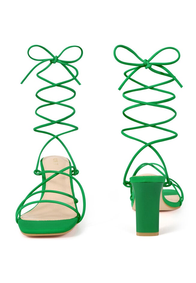 Square Toe Chunky Heel Wrap Up Strappy Sandals, Light Green / Kelly Green, alternate image number 4