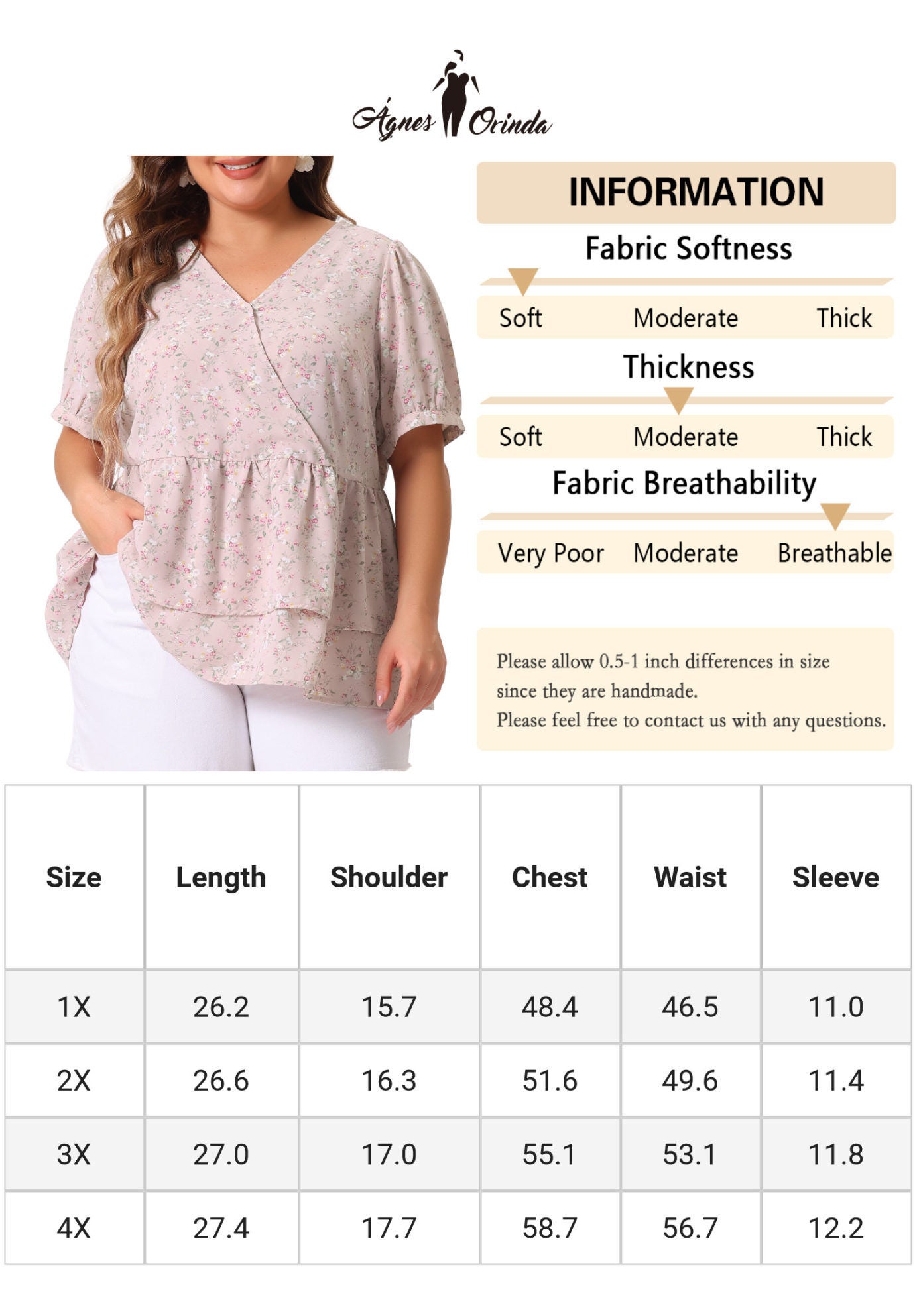 V Neck Short Sleeve Layered Peplum Top Summer Floral Blouse, Pink / Pink, alternate image number 4