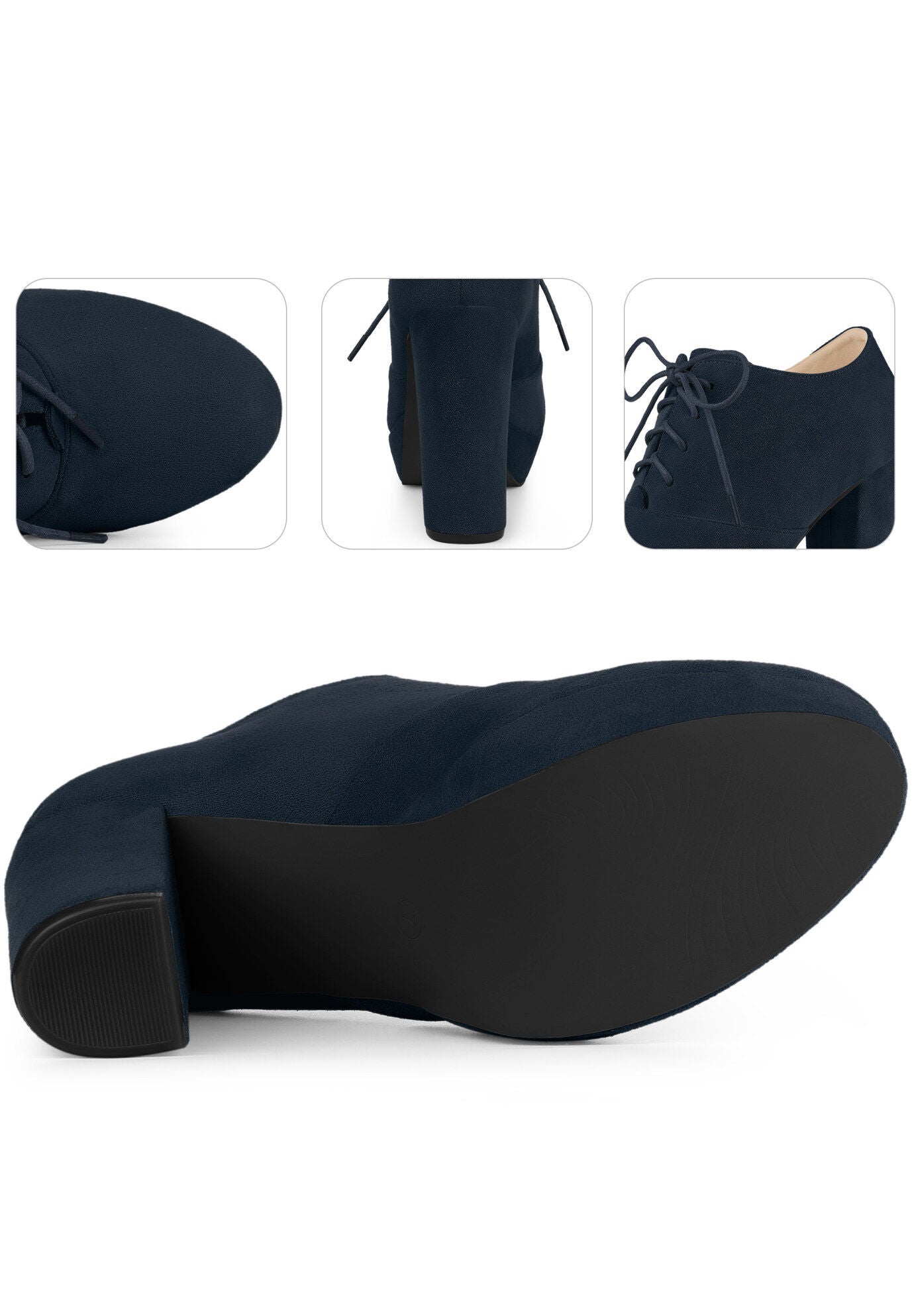 Platform Chunky Heel Lace Up Ankle Booties, Navy Blue / Navy, alternate image number 2