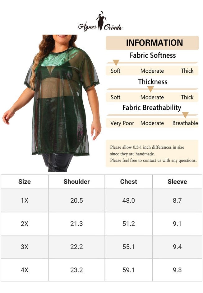 Sheer Mesh Top See Through Holographic Long Tee, Purple Green / Purple, alternate image number 4