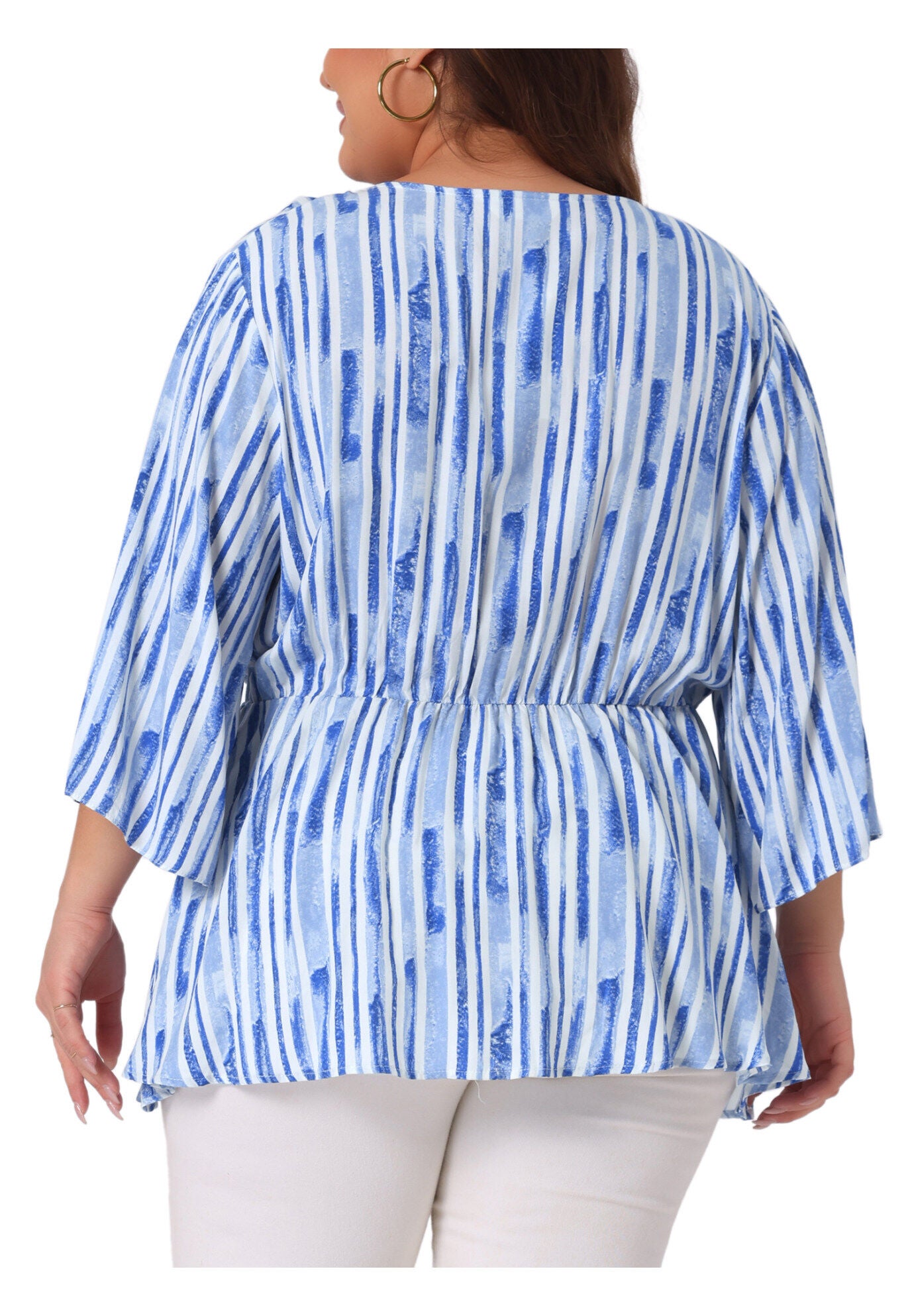 Boho Work V Neck Striped Peplum Top Blouse, Light Blue / Light Blue, alternate image number 3