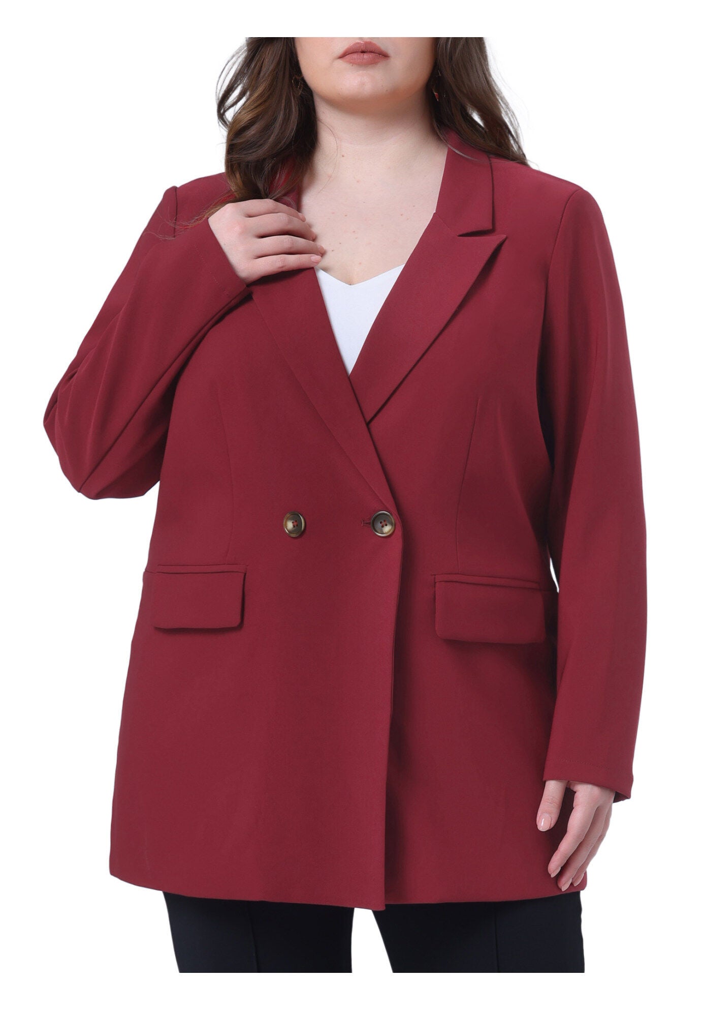 LAPEL BUTTON OFFICE WORK BLAZER, Burgundy / Burgundy, alternate image number 2
