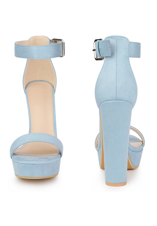 Platform High Heel Ankle Strap Chunky Heels Sandals, Light Blue / Light Blue, alternate image number 2