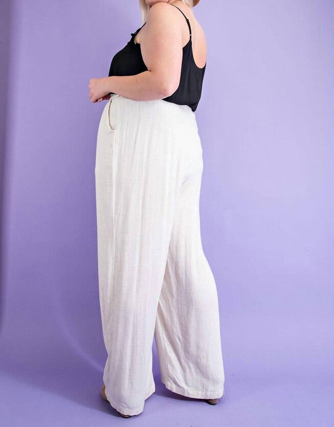 LINEN WIDE LEG PANT IN OATMEAL, Oatmeal / White, alternate image number 1