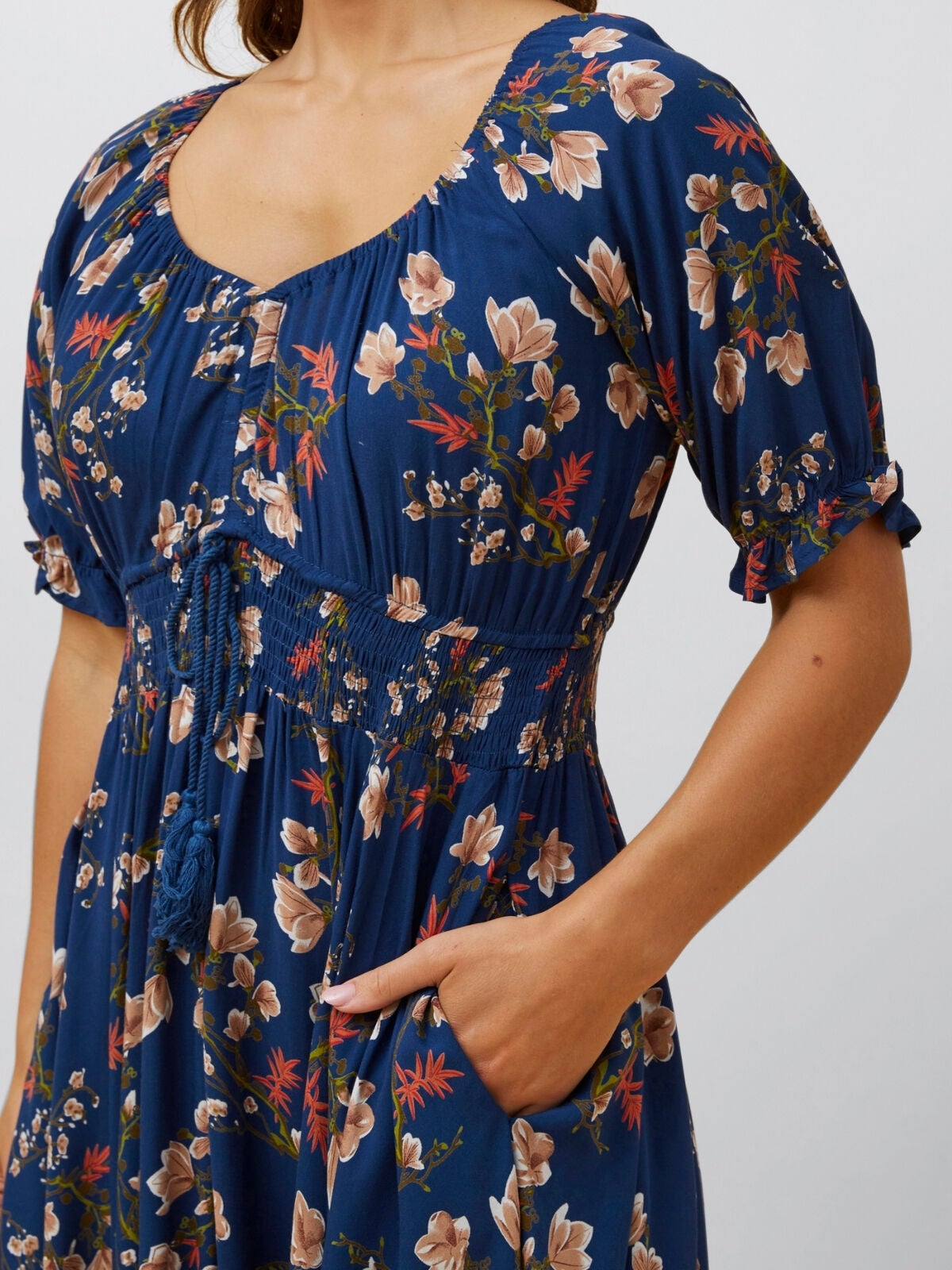 Carla Maxi Dress Floral Puff Short Sleeves, Navy / Navy, alternate image number 1
