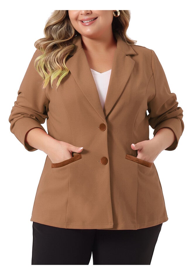 NOTCHED LAPEL V NECK WORK SUIT BLAZER, Brown / Brown, alternate image number 2