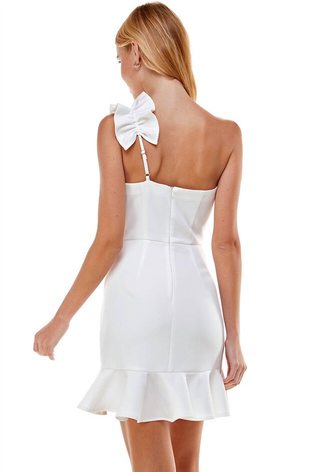 ONE SHOULDER MINI DRESS IN WHITE, , alternate image number null