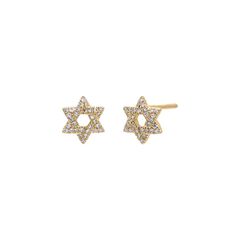 Mini Diamond Pave Star of David Stud Earring 14K